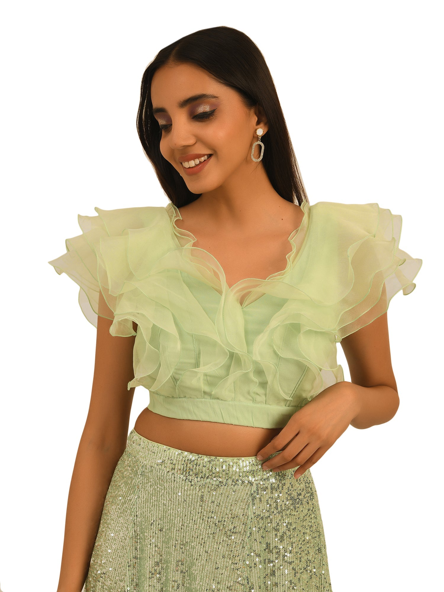 PLAYFUL RUFFLES LIGHT GREEN CROP TOP