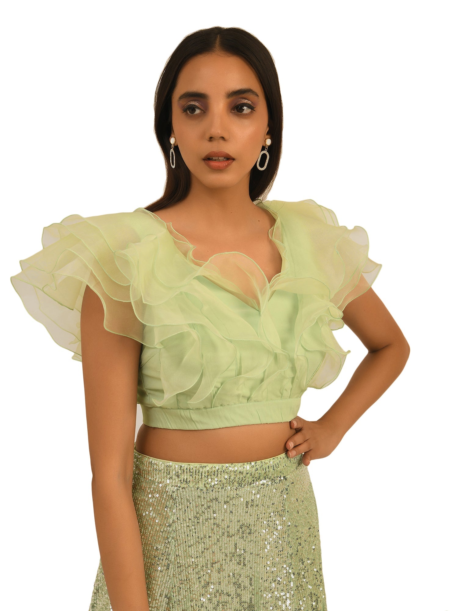 PLAYFUL RUFFLES LIGHT GREEN CROP TOP