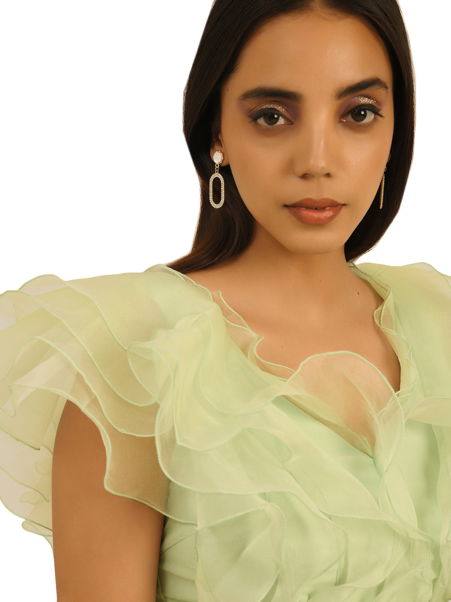 PLAYFUL RUFFLES LIGHT GREEN CROP TOP