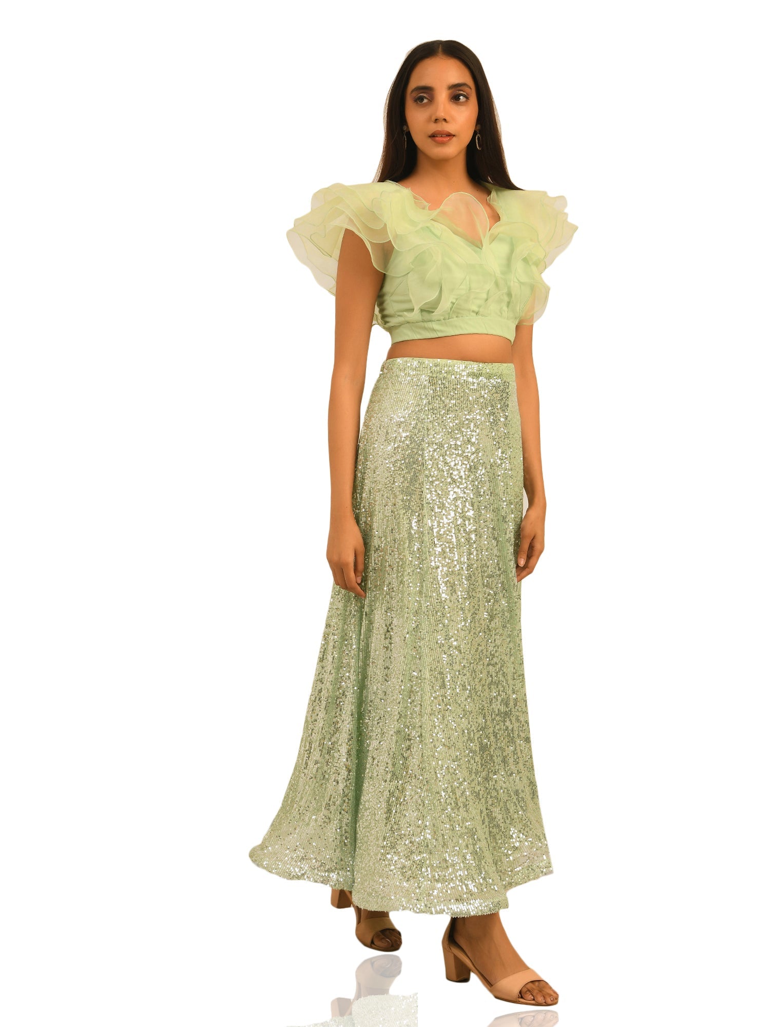 PLAYFUL RUFFLES LIGHT GREEN CROP TOP