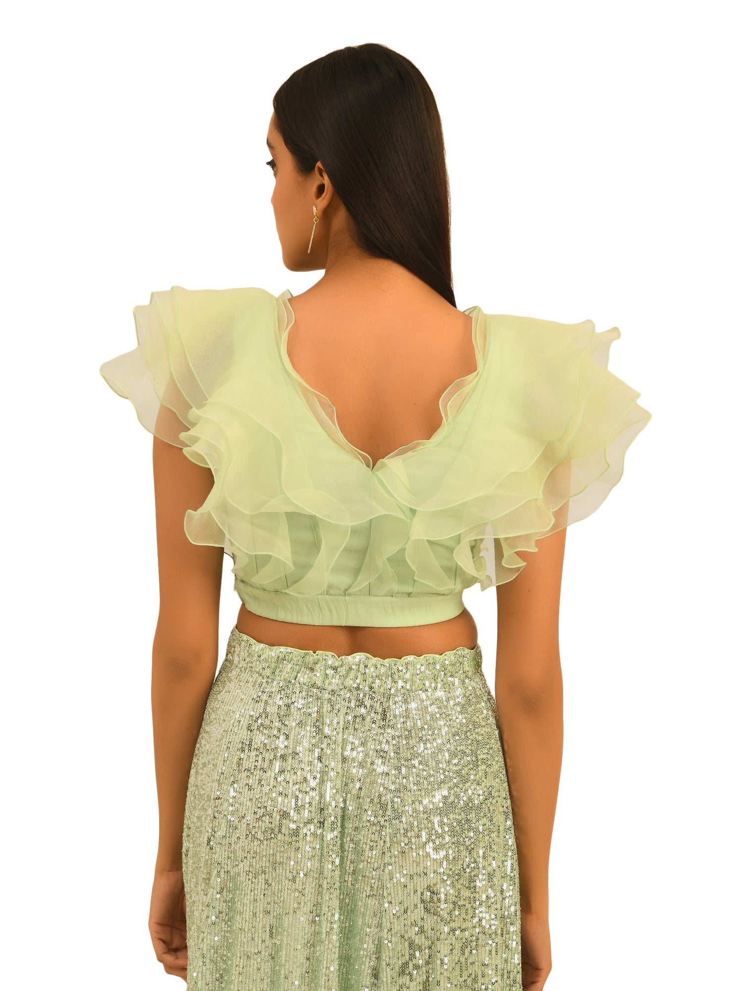 PLAYFUL RUFFLES LIGHT GREEN CROP TOP