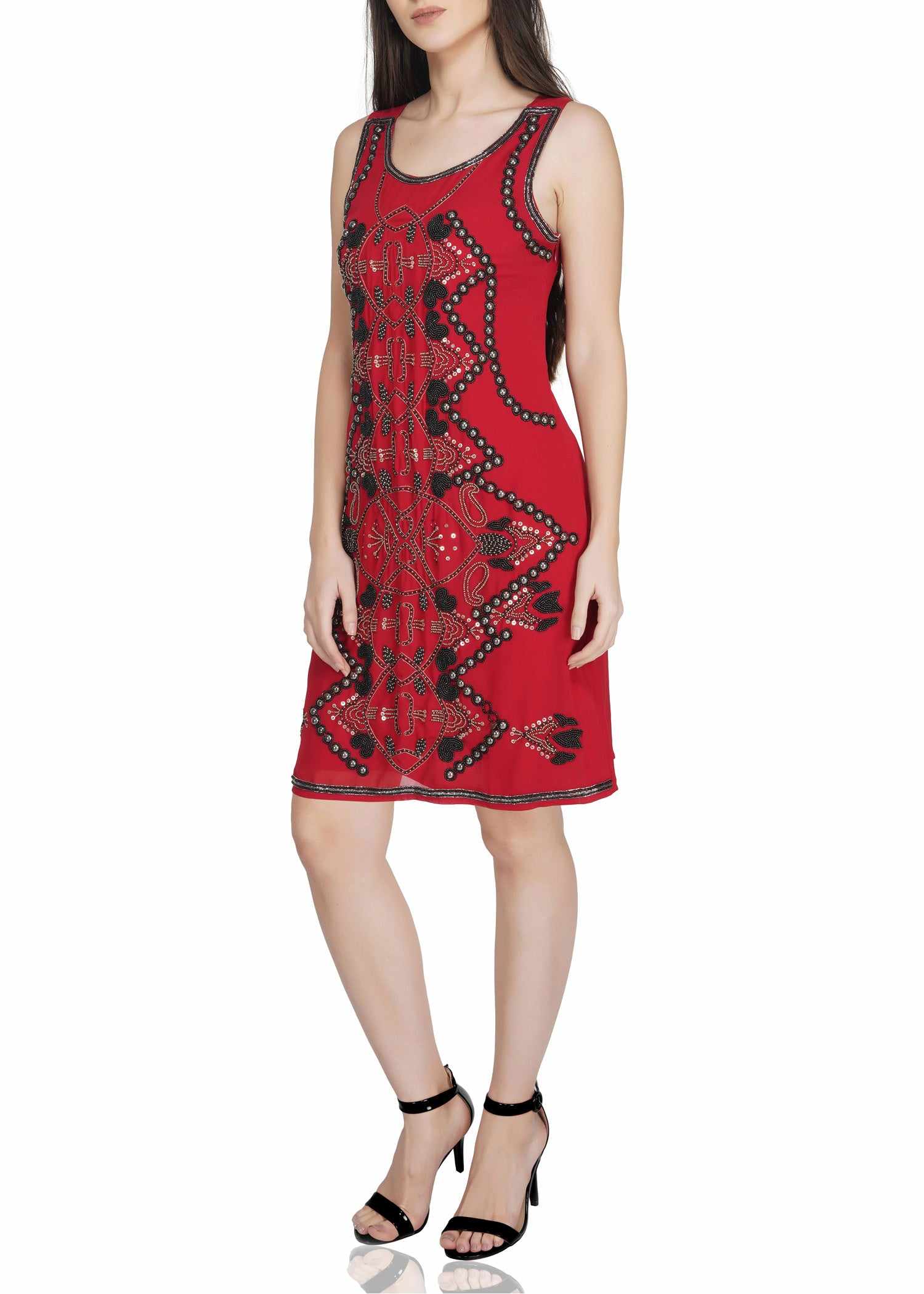 black beaded red dress