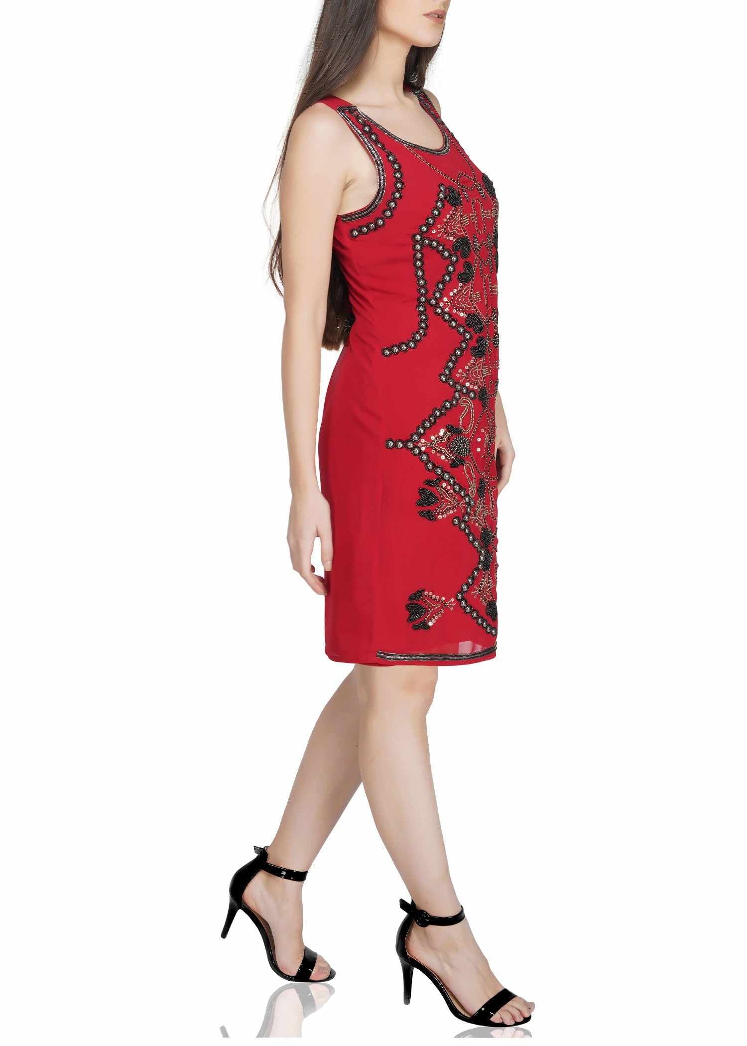 black beaded red dress