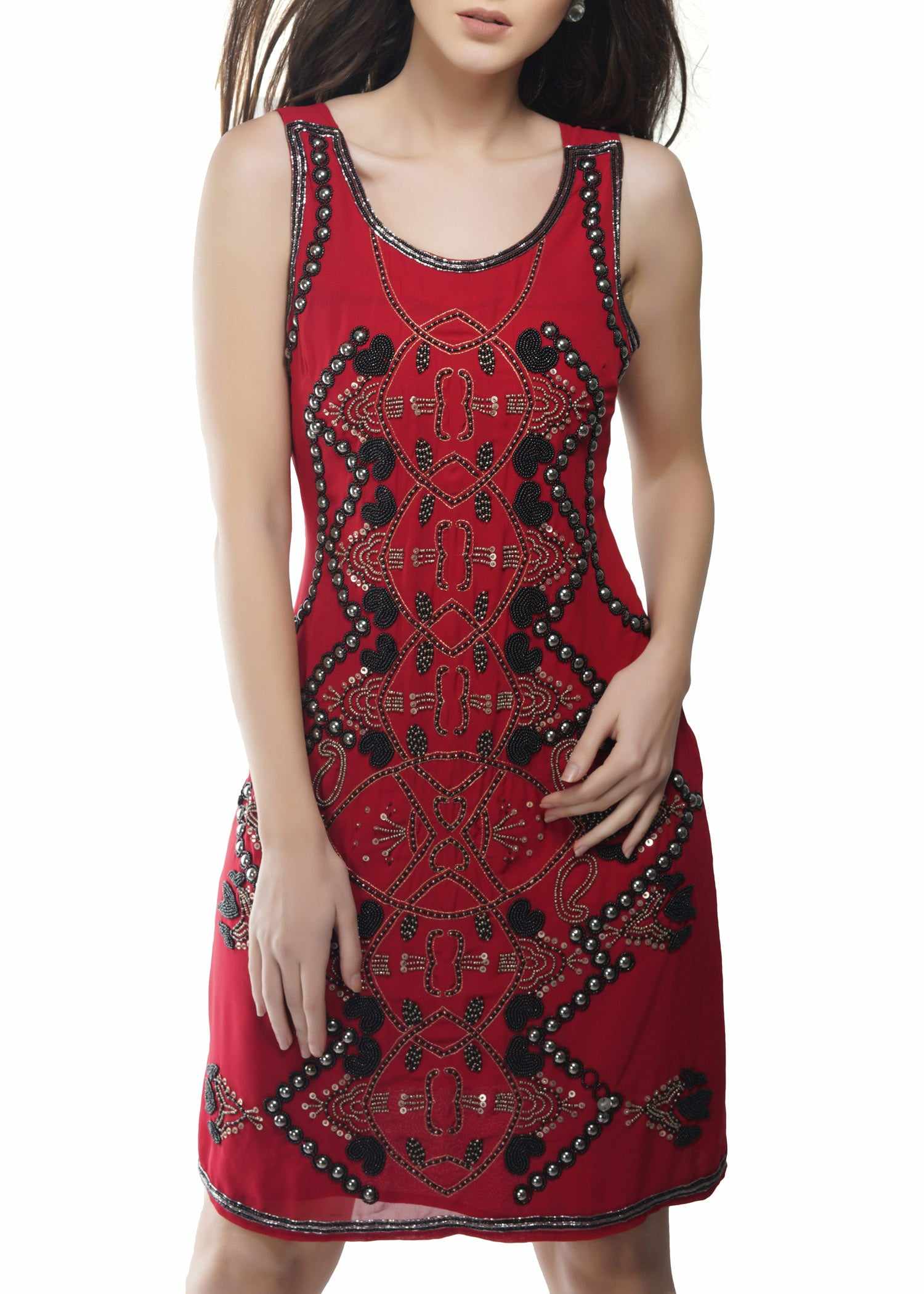 black beaded red dress