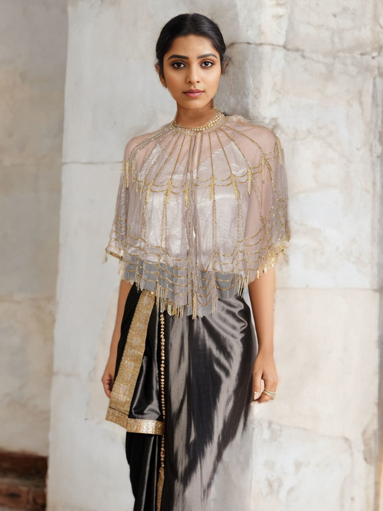 Beaded Beige Tulle Shrug