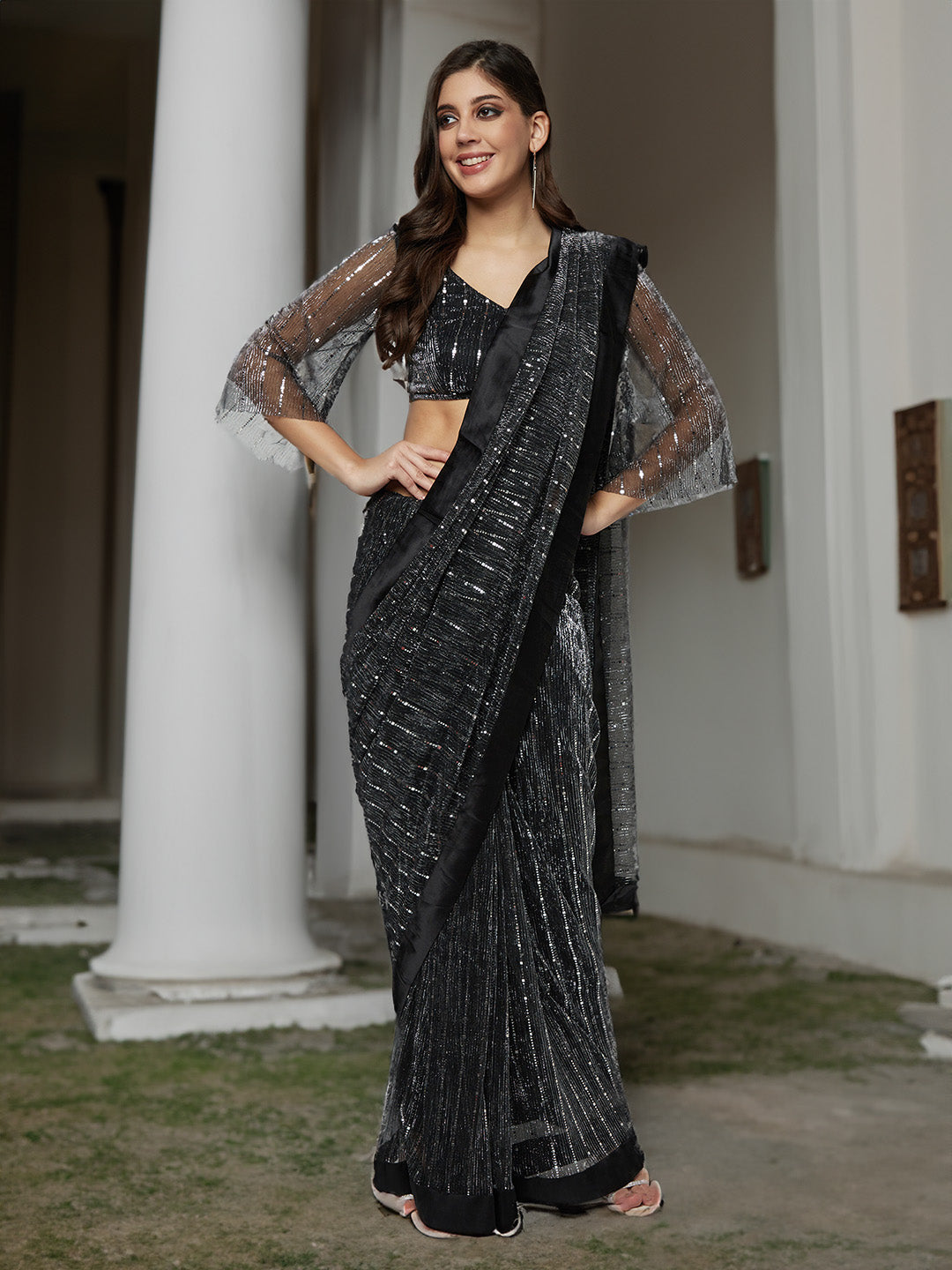 Tempting Black and Silver Saree