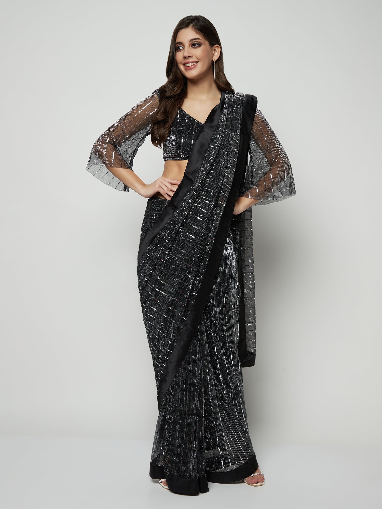 Tempting Black and Silver Saree