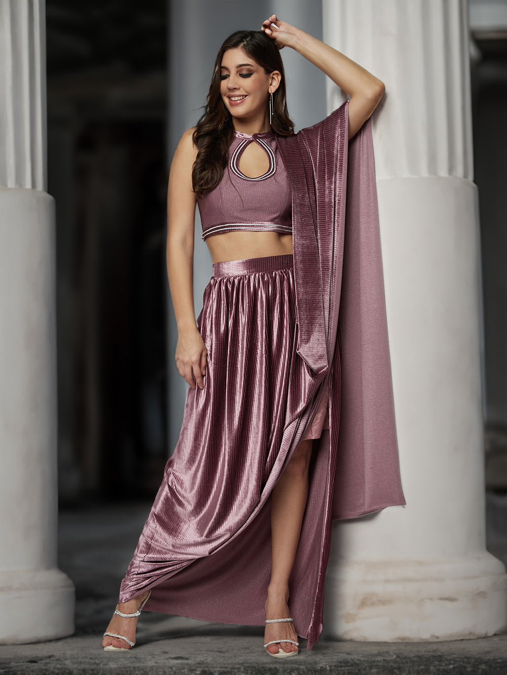 Wine Royal Velvet Drapped Saree