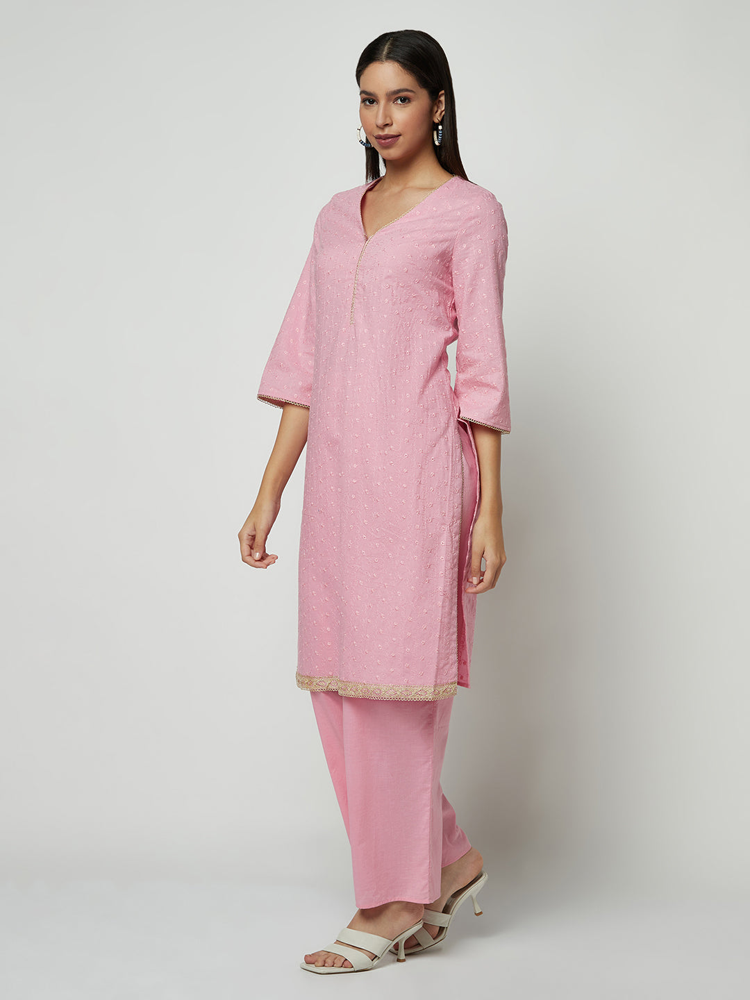 Rosy Swiss Dot Kurta Set