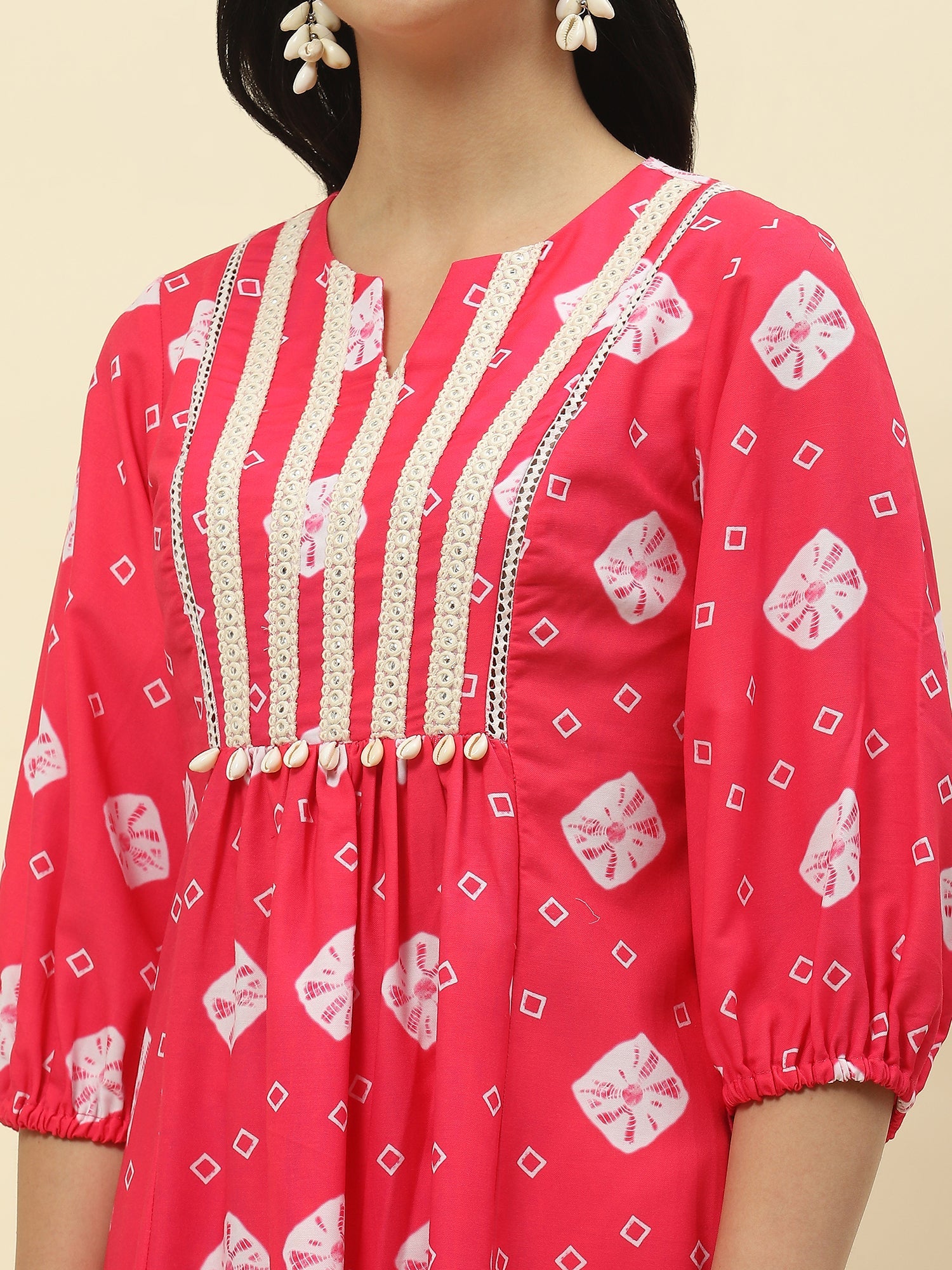 Pink bandhej print yoke detailed co-ord set