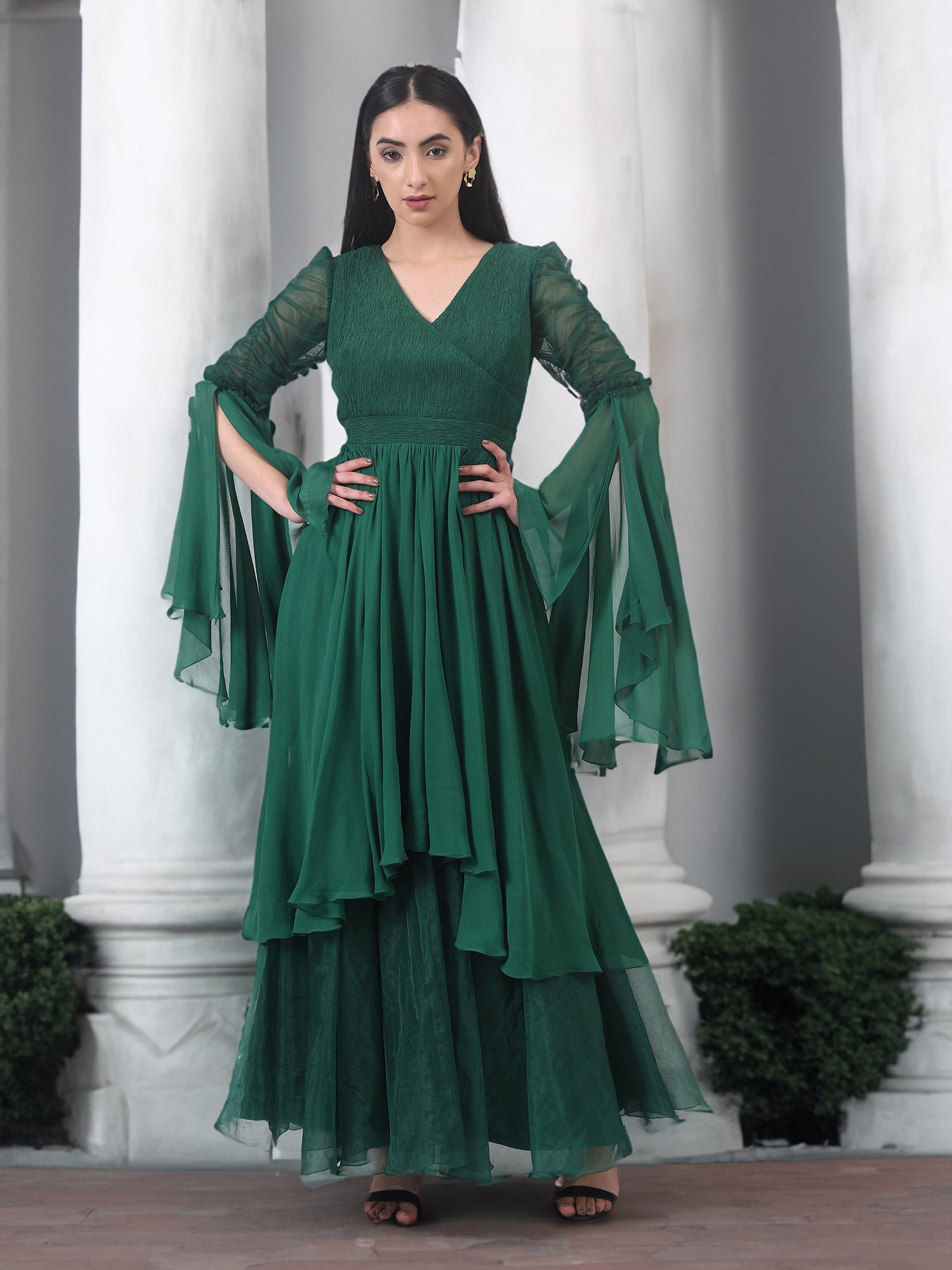 GREEN FIT & FLARE GOWN