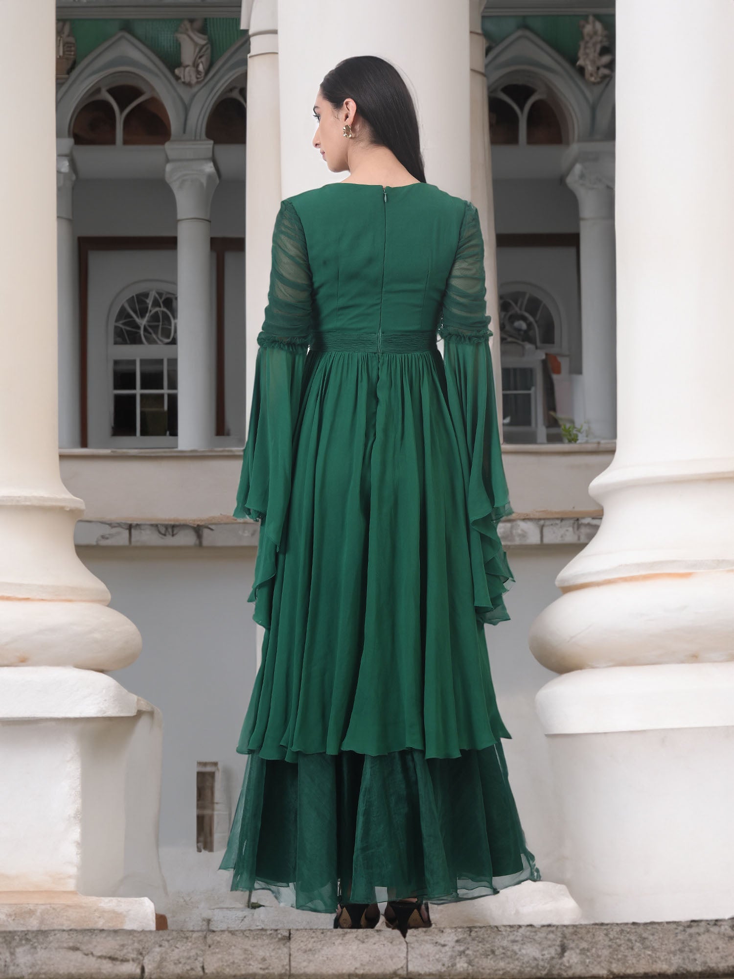 GREEN FIT & FLARE GOWN