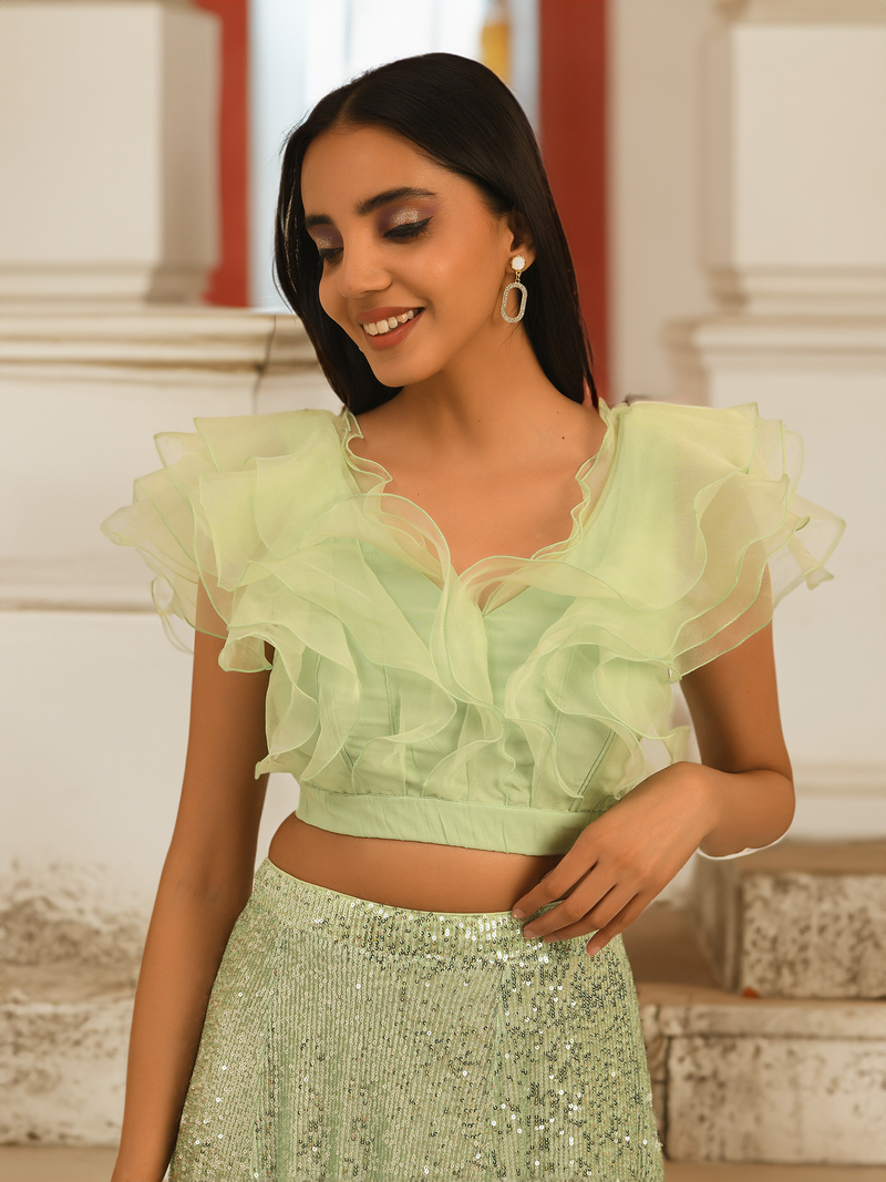 PLAYFUL RUFFLES LIGHT GREEN CROP TOP