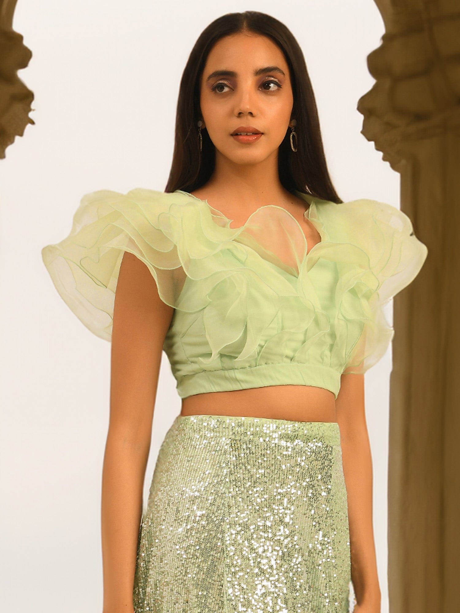 PLAYFUL RUFFLES LIGHT GREEN CROP TOP