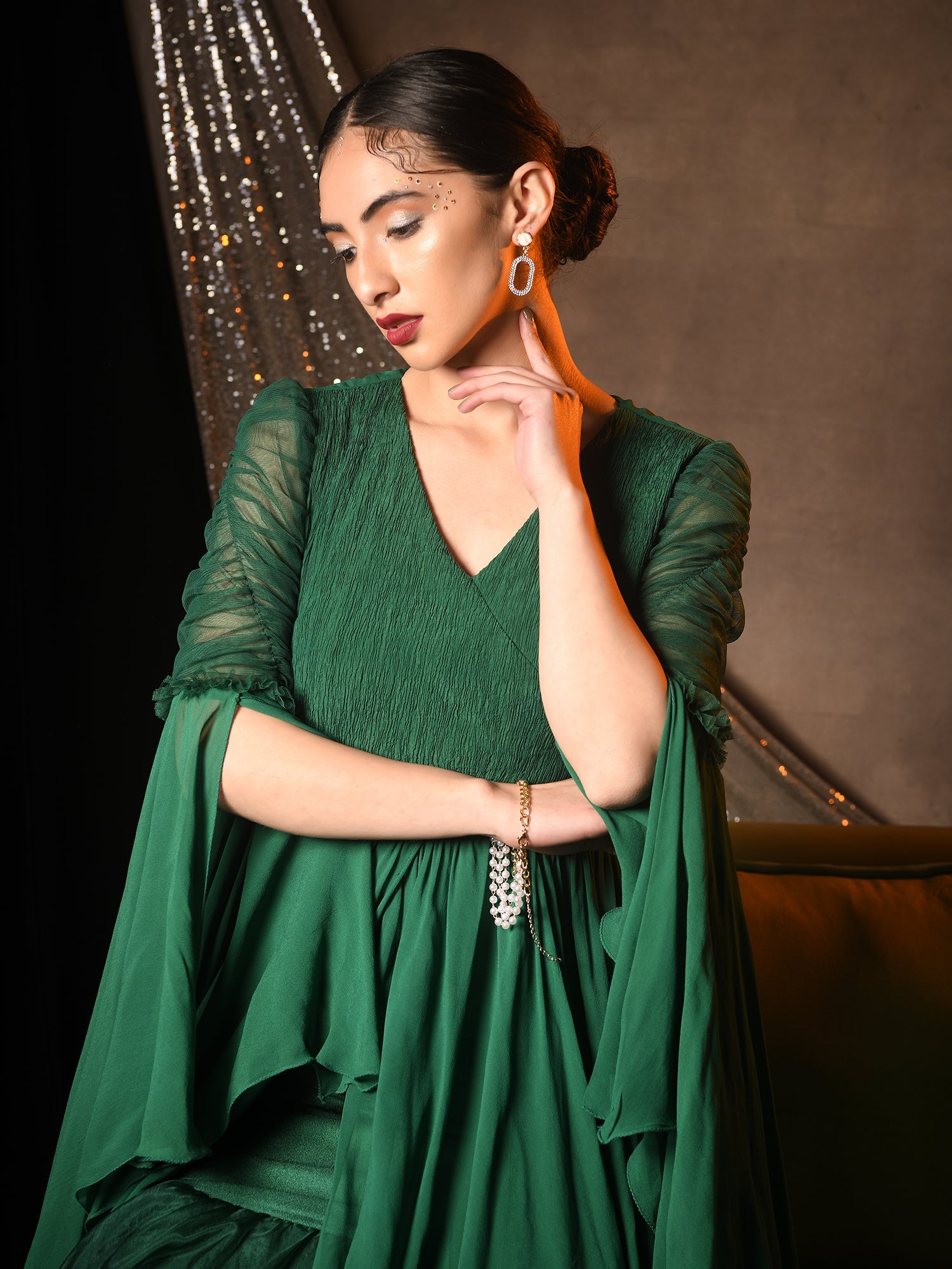 GREEN FIT & FLARE GOWN