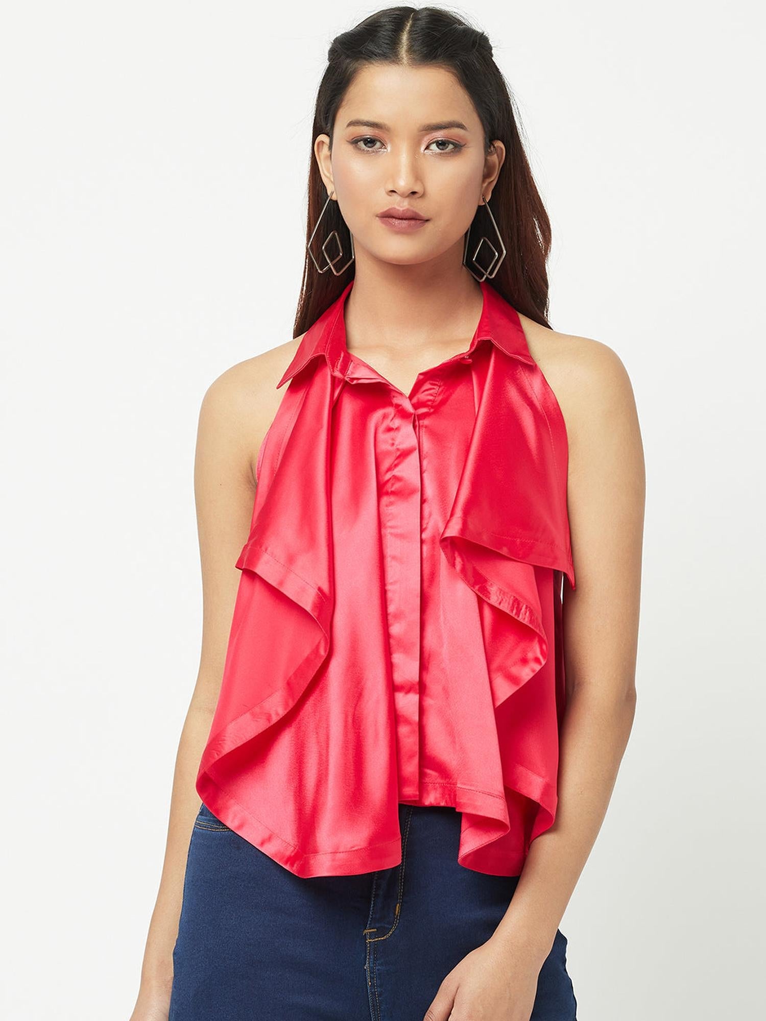 Red Ruffle Romance Satin Top