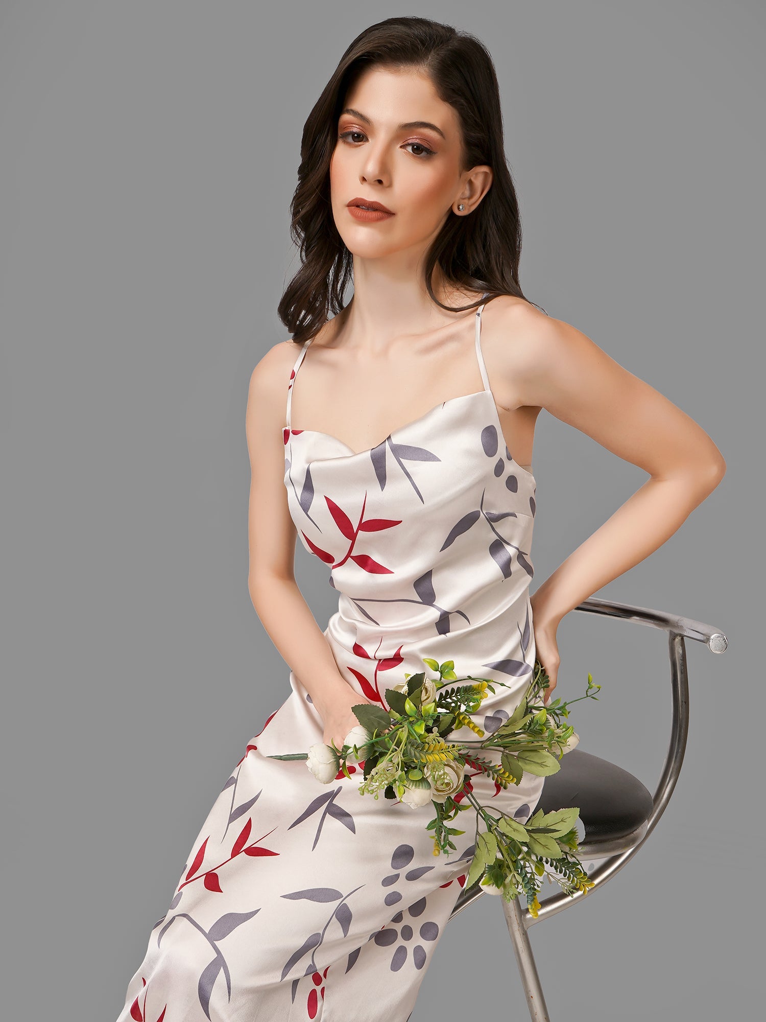 White Printed Floral Midi Dress