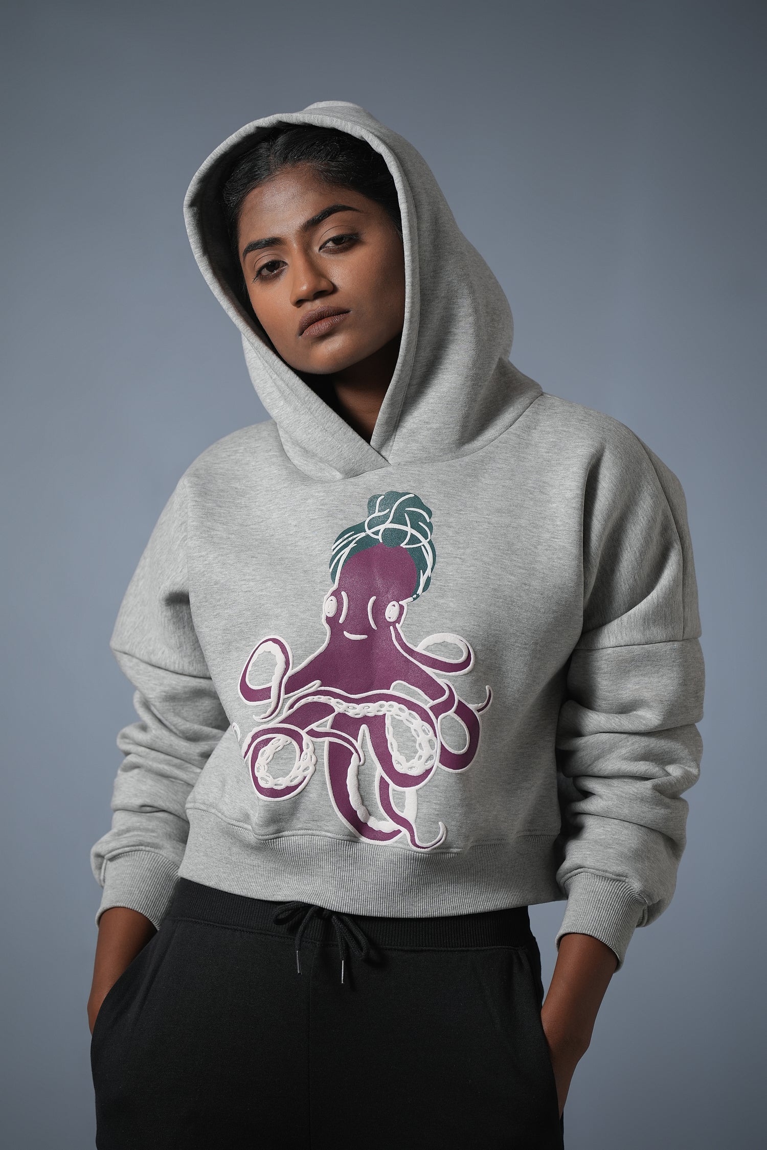 OCTOPIY DROP SHOULDER HOODIE GREY