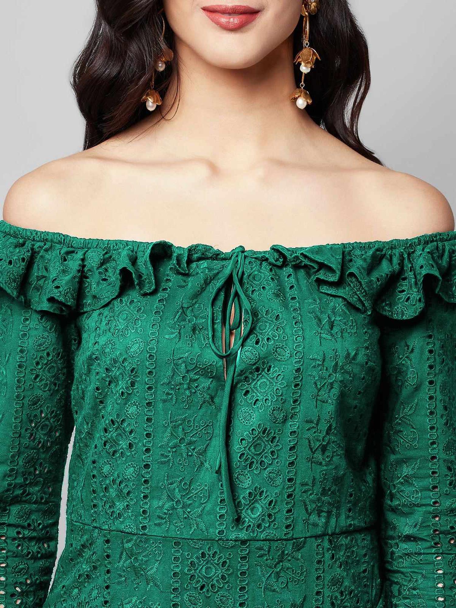 Regal Ruffle Noir Green Dress - Green