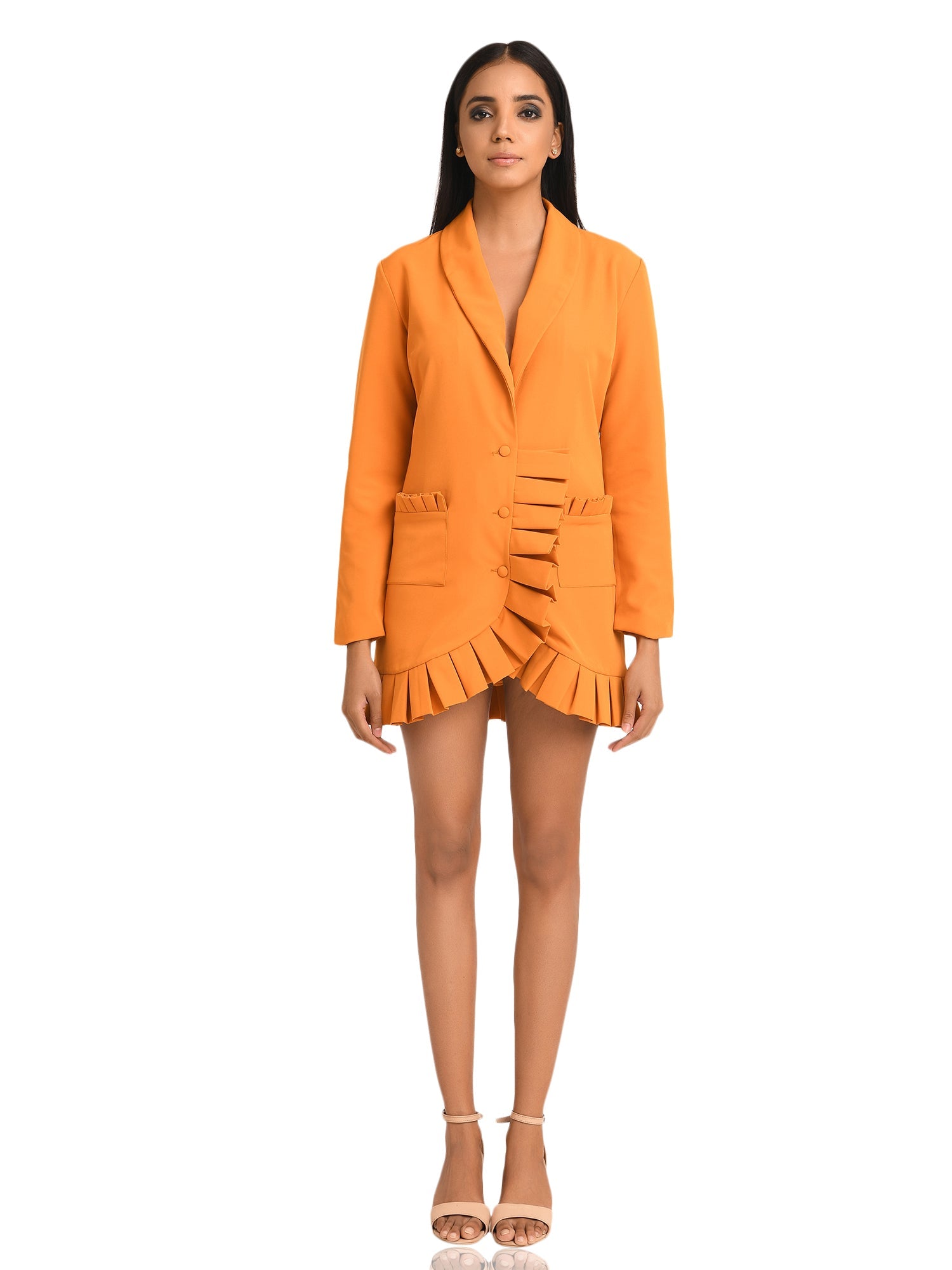 tangerine tailored box pleats blazer