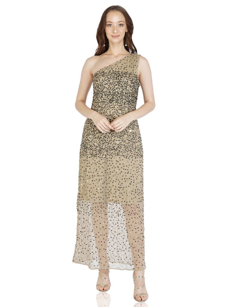 one shoulder sequin gown  