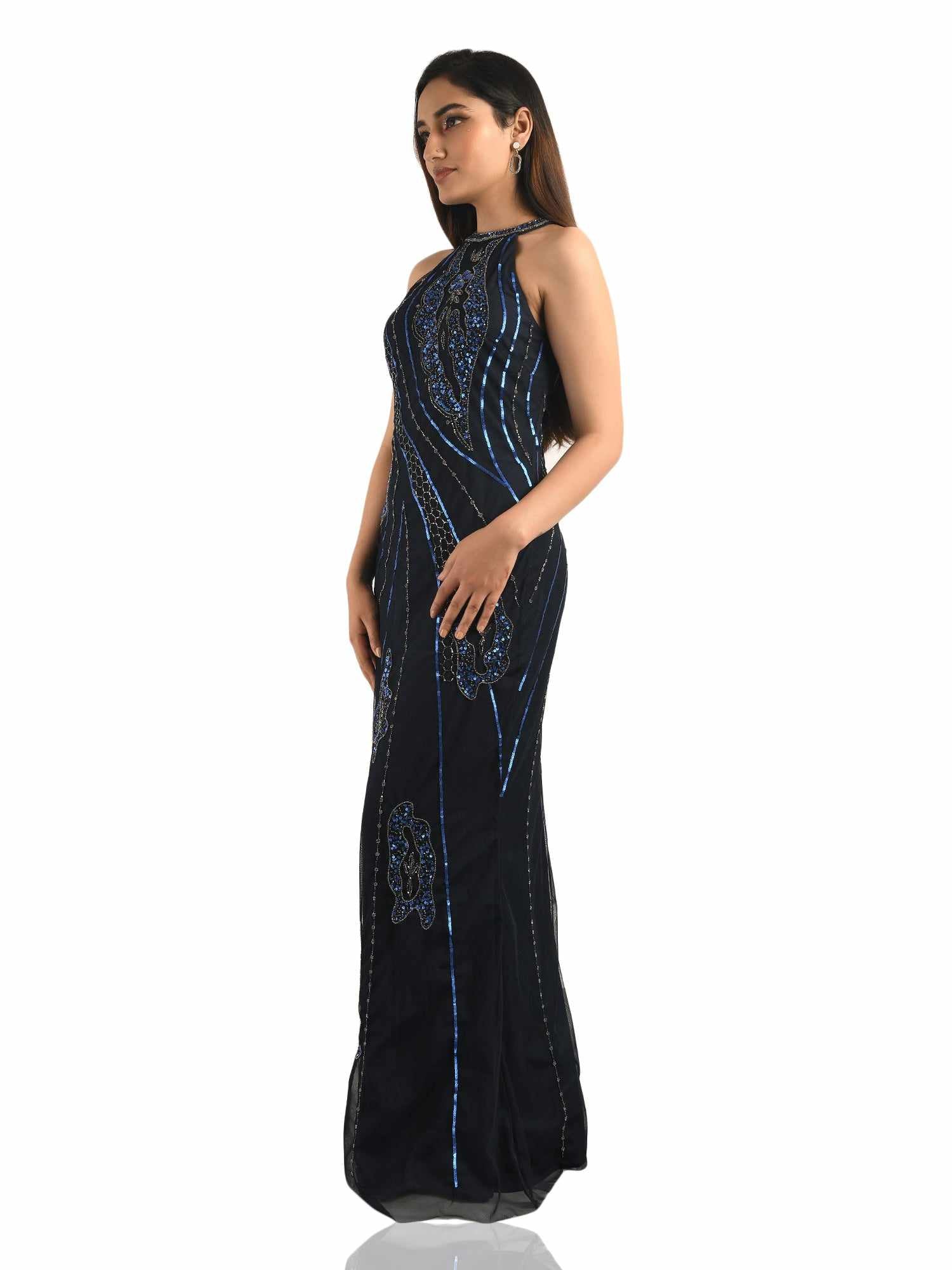 hand embellished halter neck gown