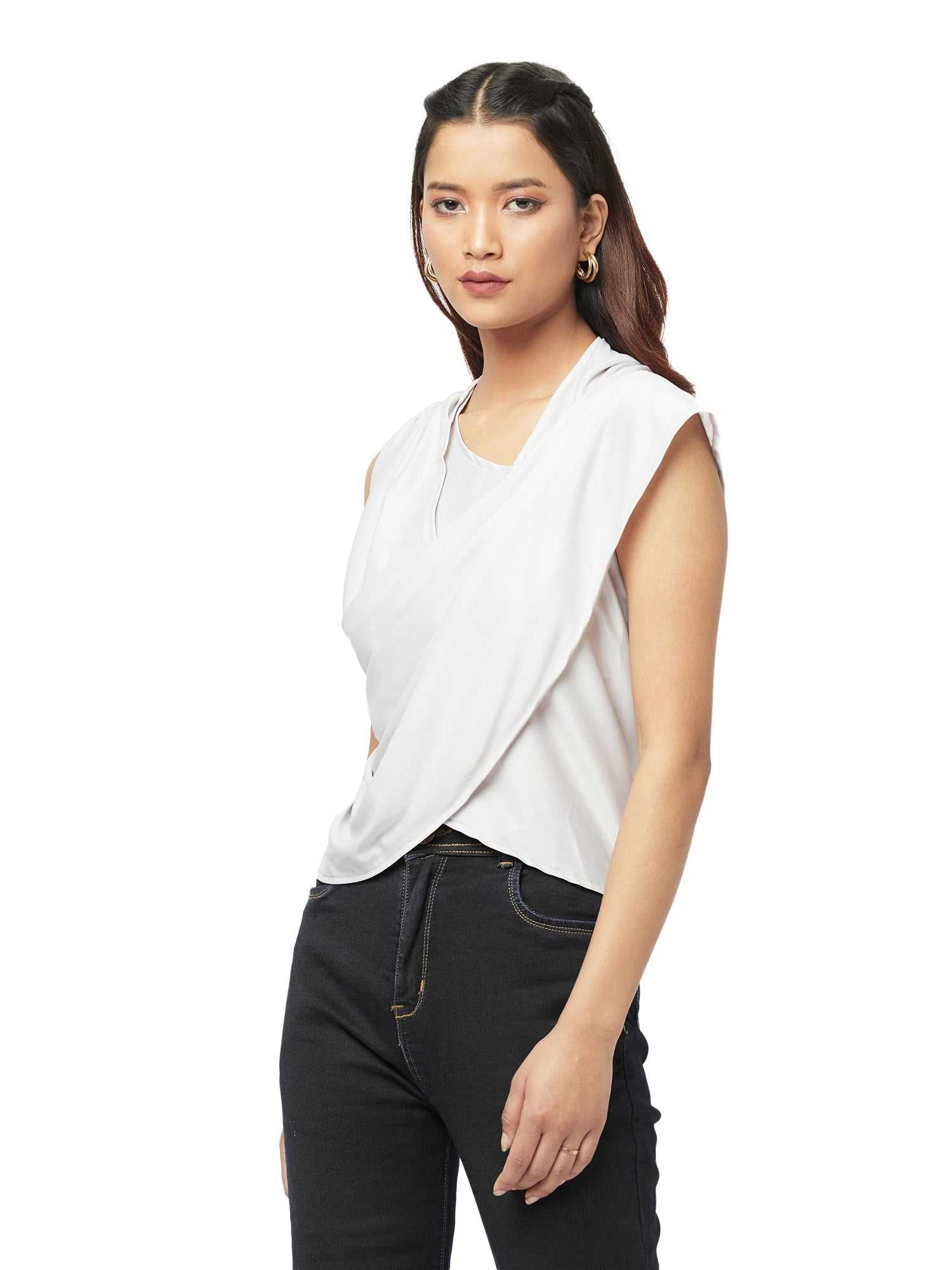 asymmetrical draped nude top