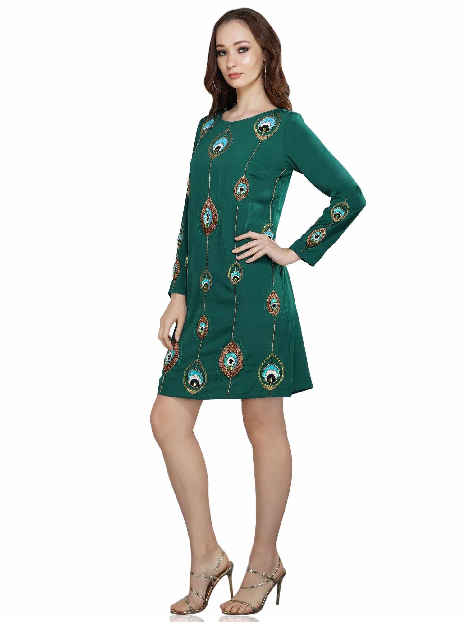 peacock feather embroidered dress