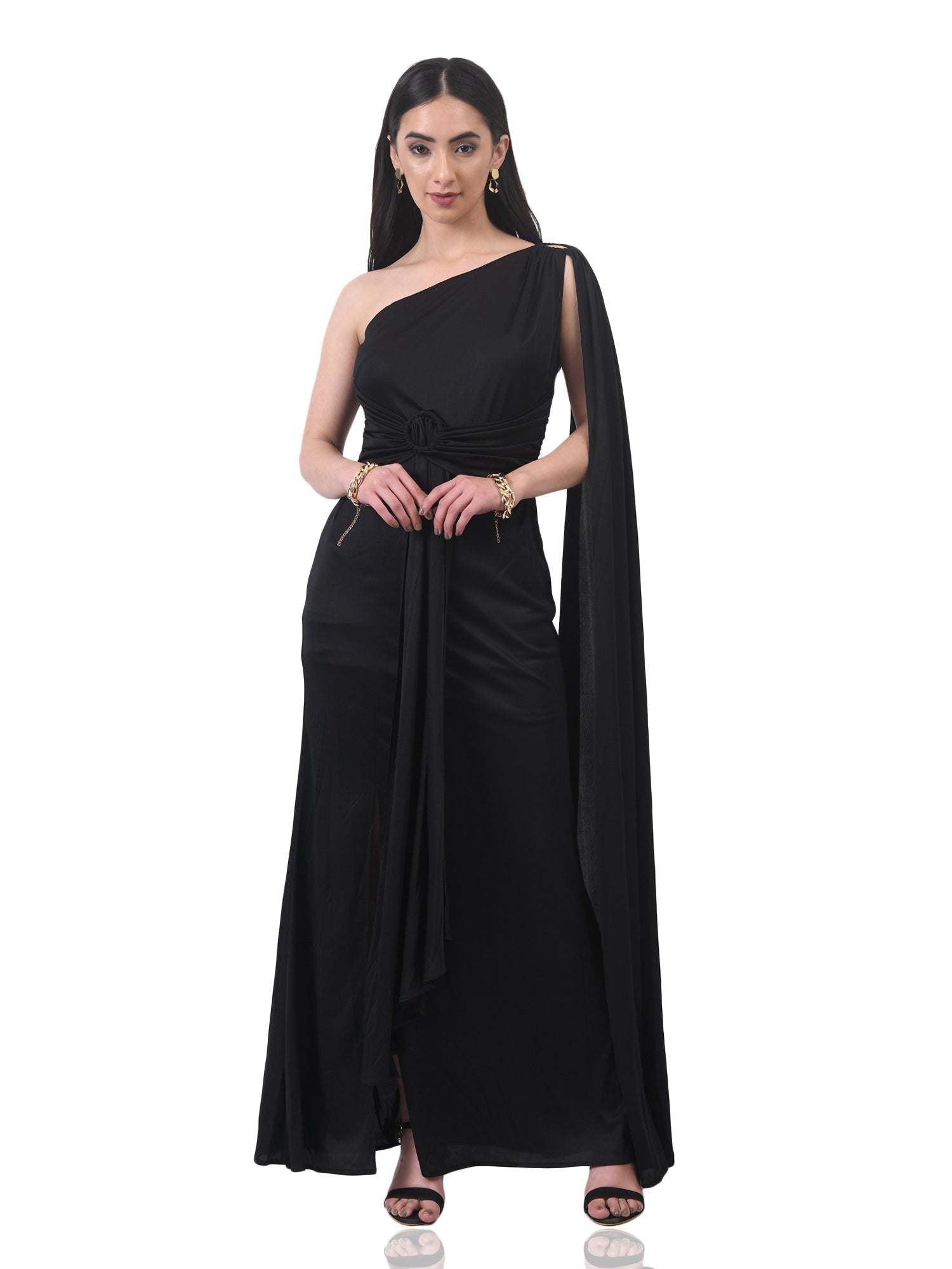 mireille black slit gown