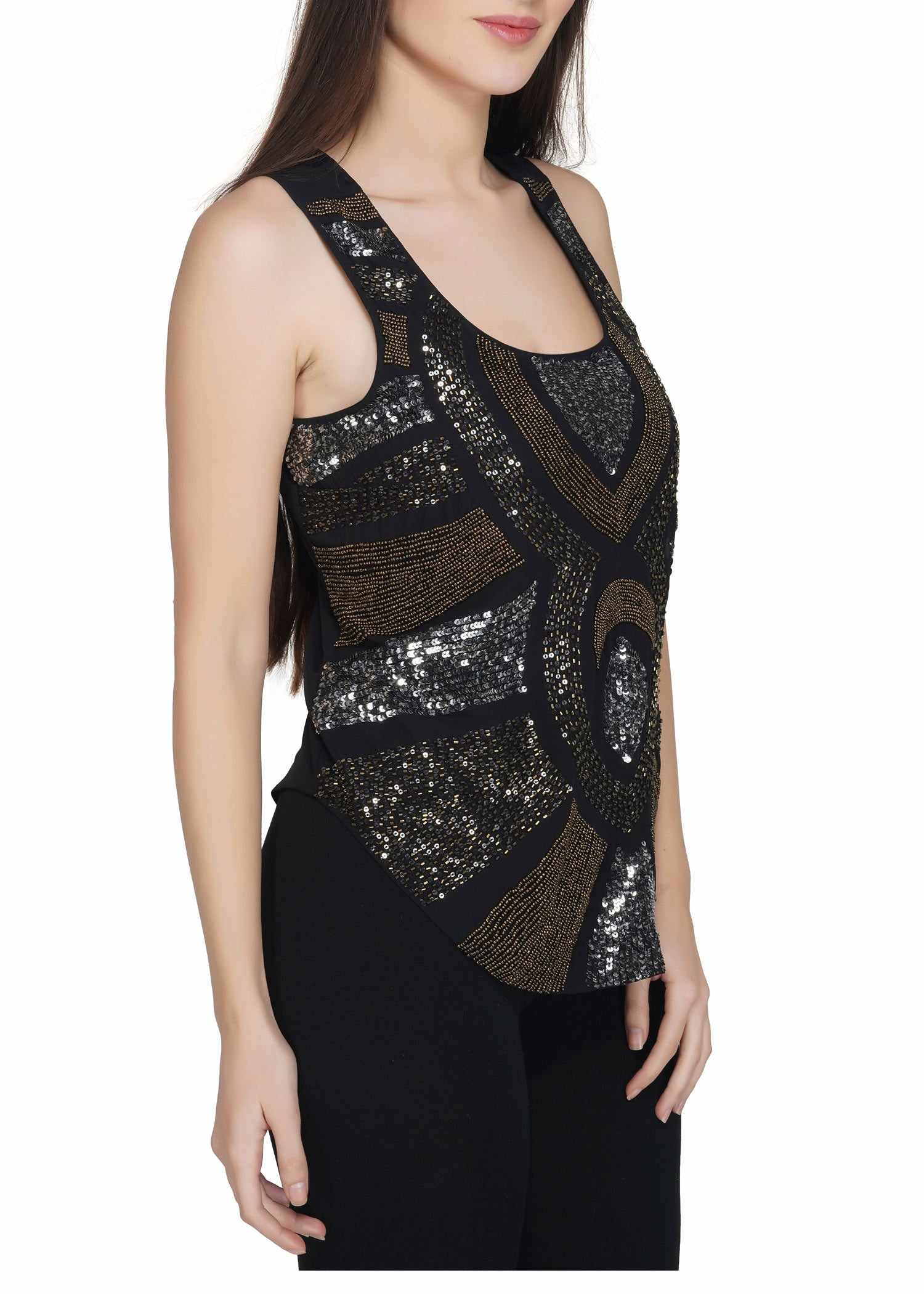 black embellished polyester tank top