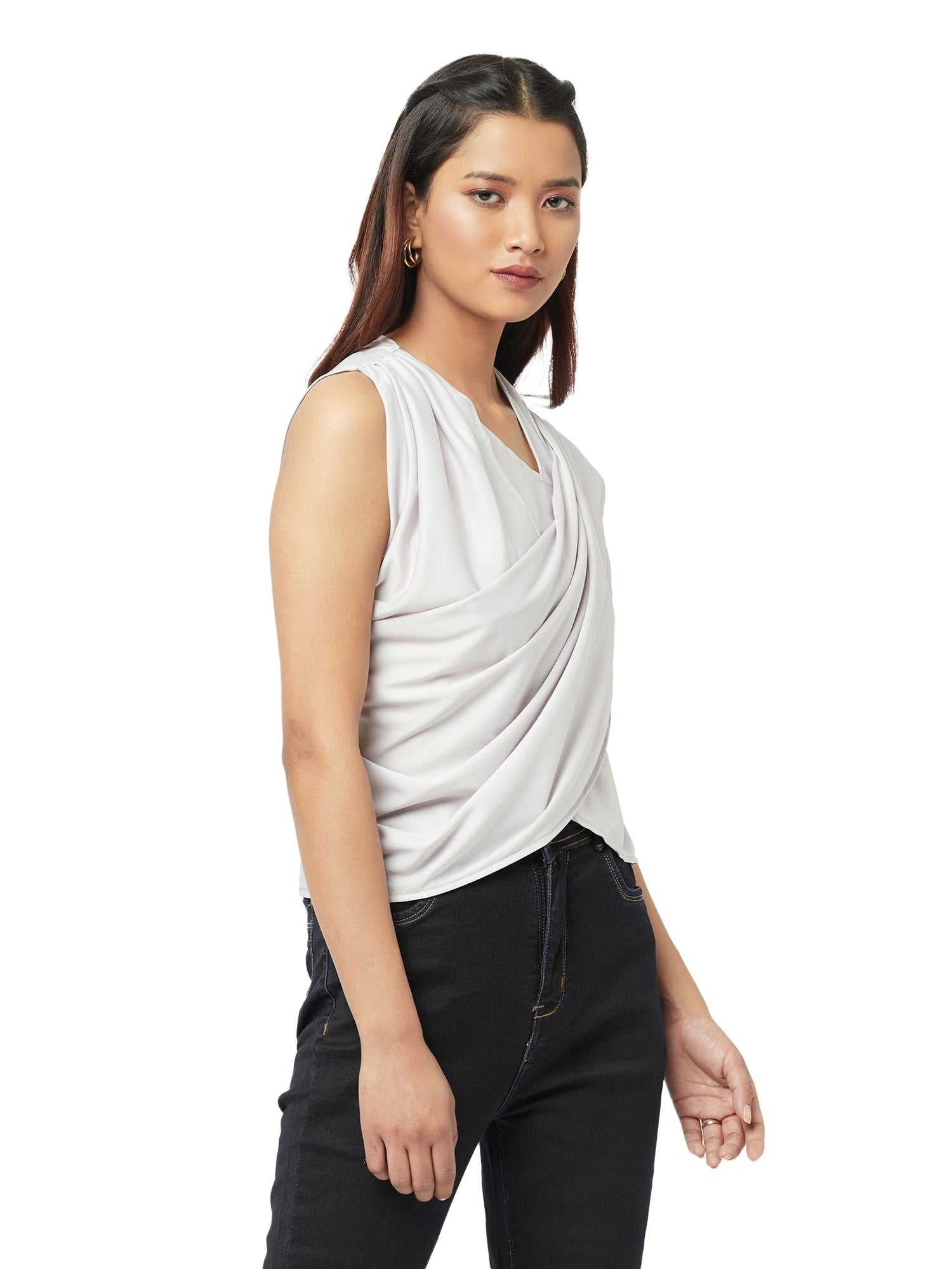 asymmetrical draped nude top