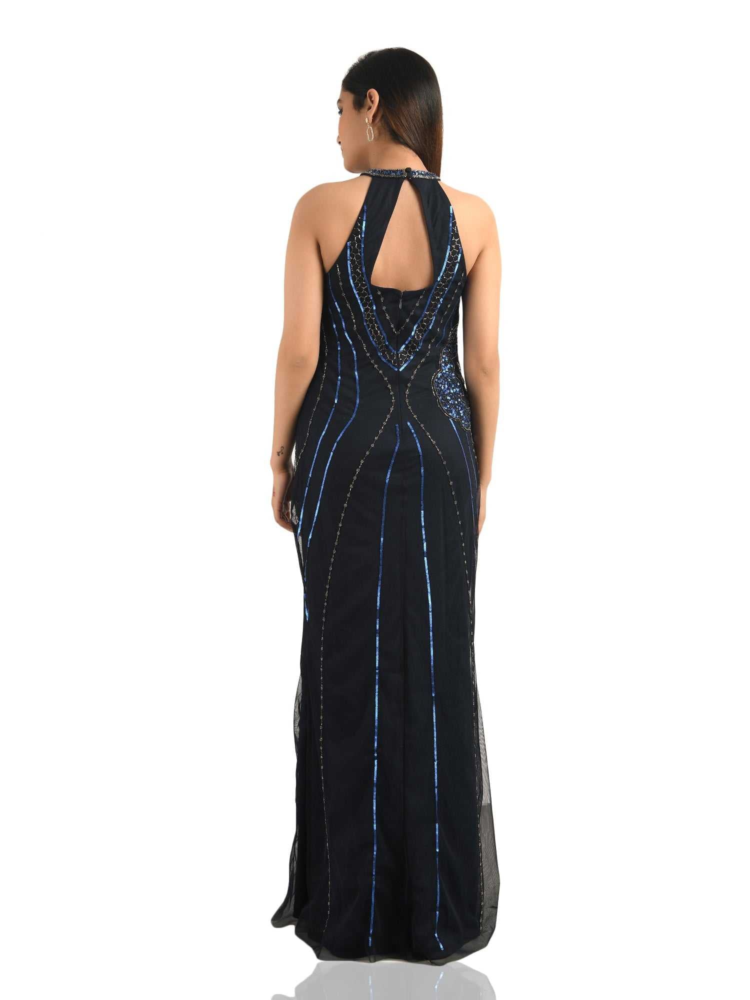 hand embellished halter neck gown