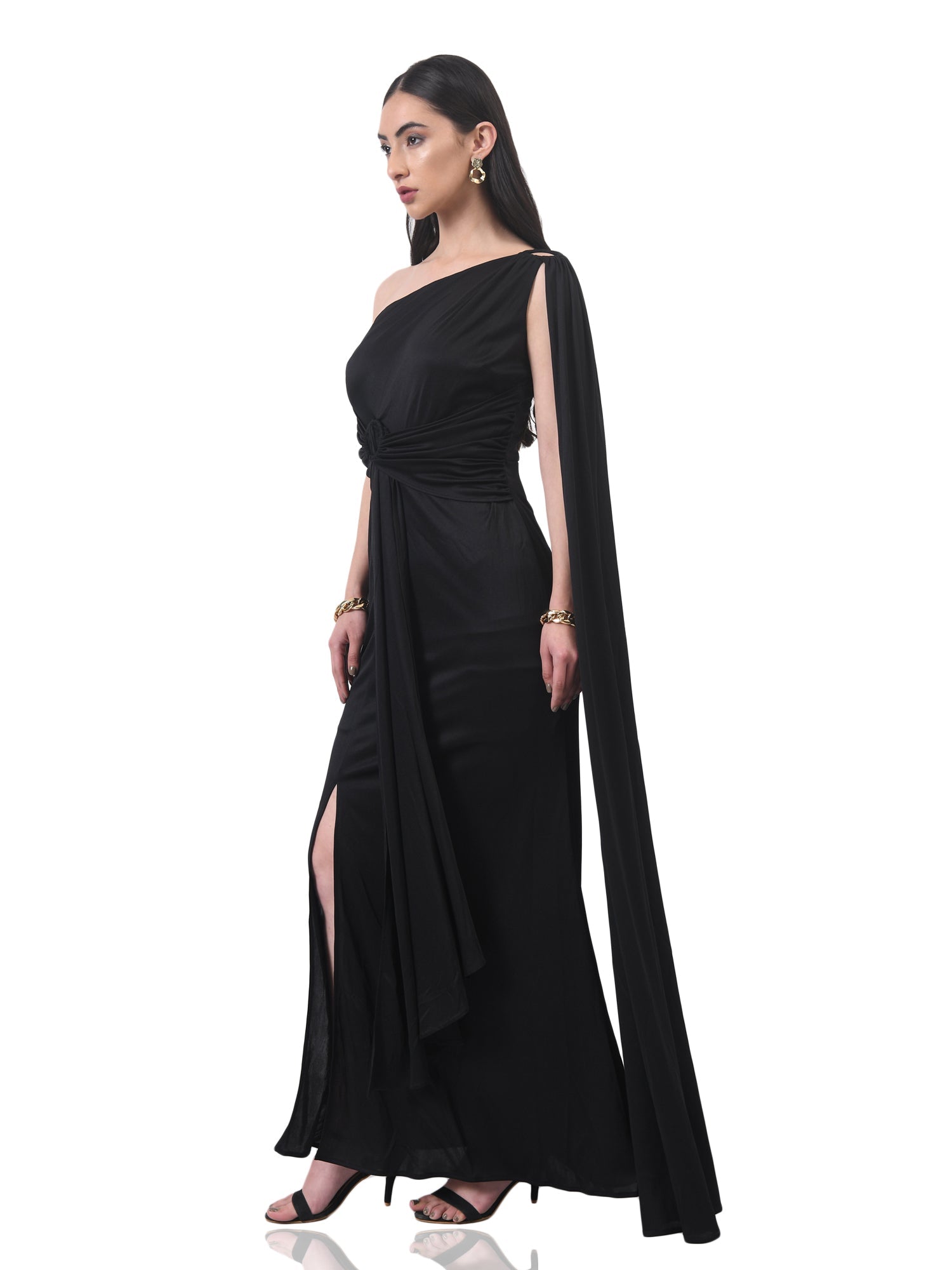 mireille black slit gown