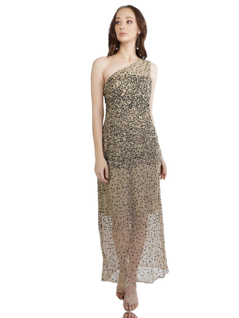 one shoulder sequin gown  