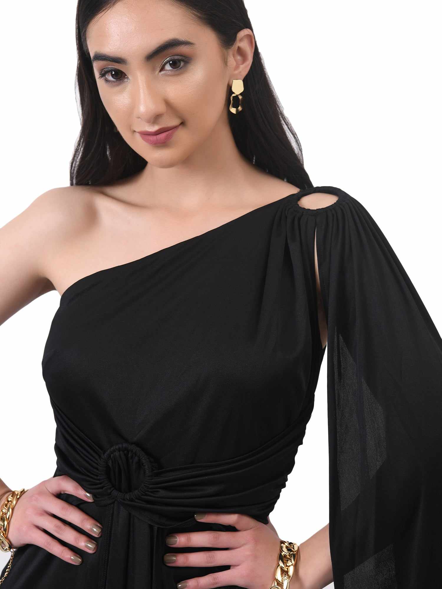 mireille black slit gown