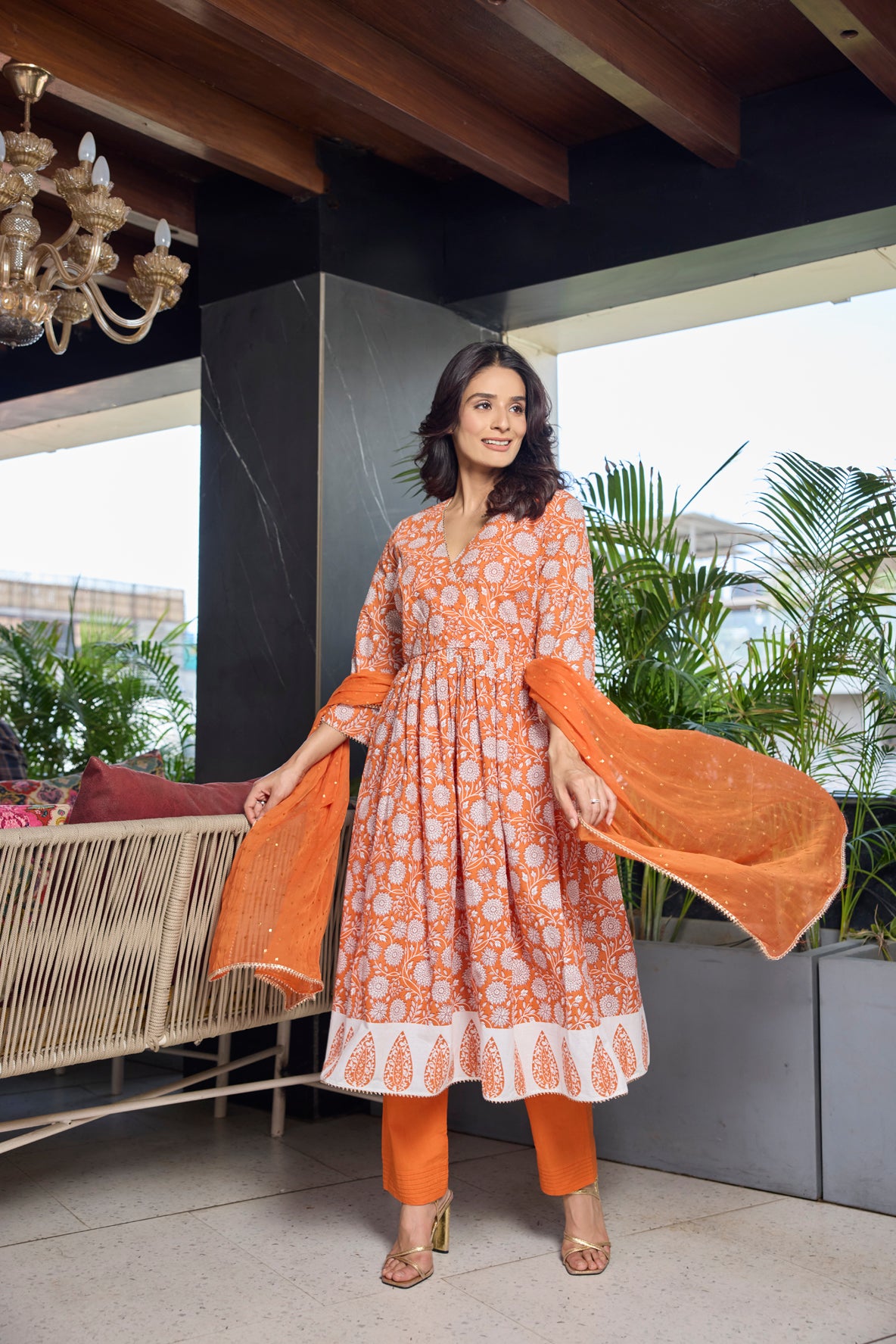 Orange Sunkissed Anarkali Set