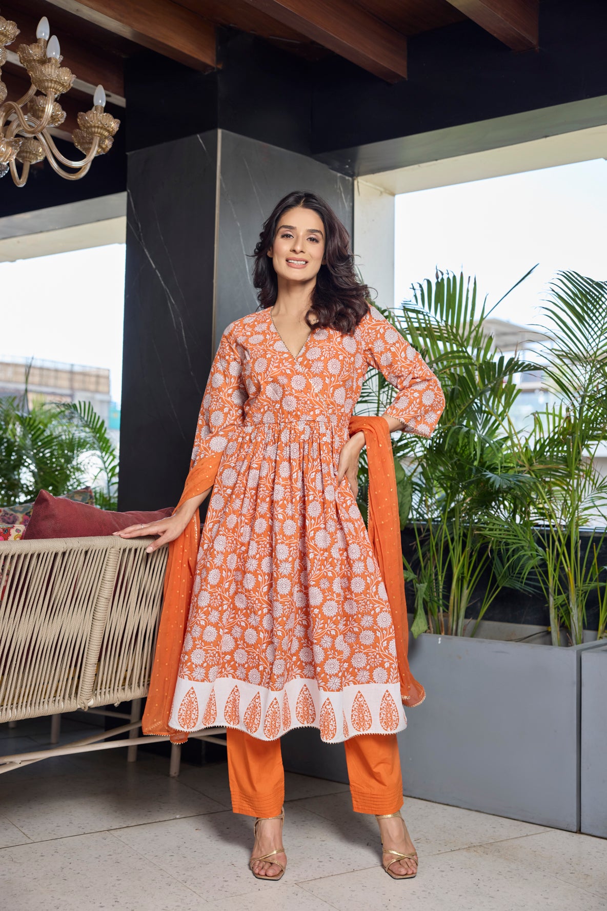 Orange Sunkissed Anarkali Set