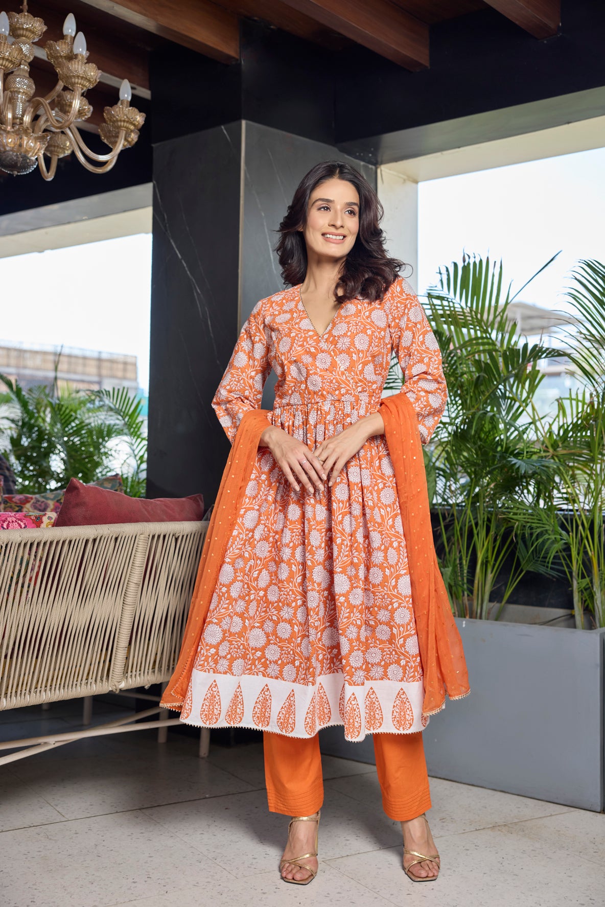 Orange Sunkissed Anarkali Set