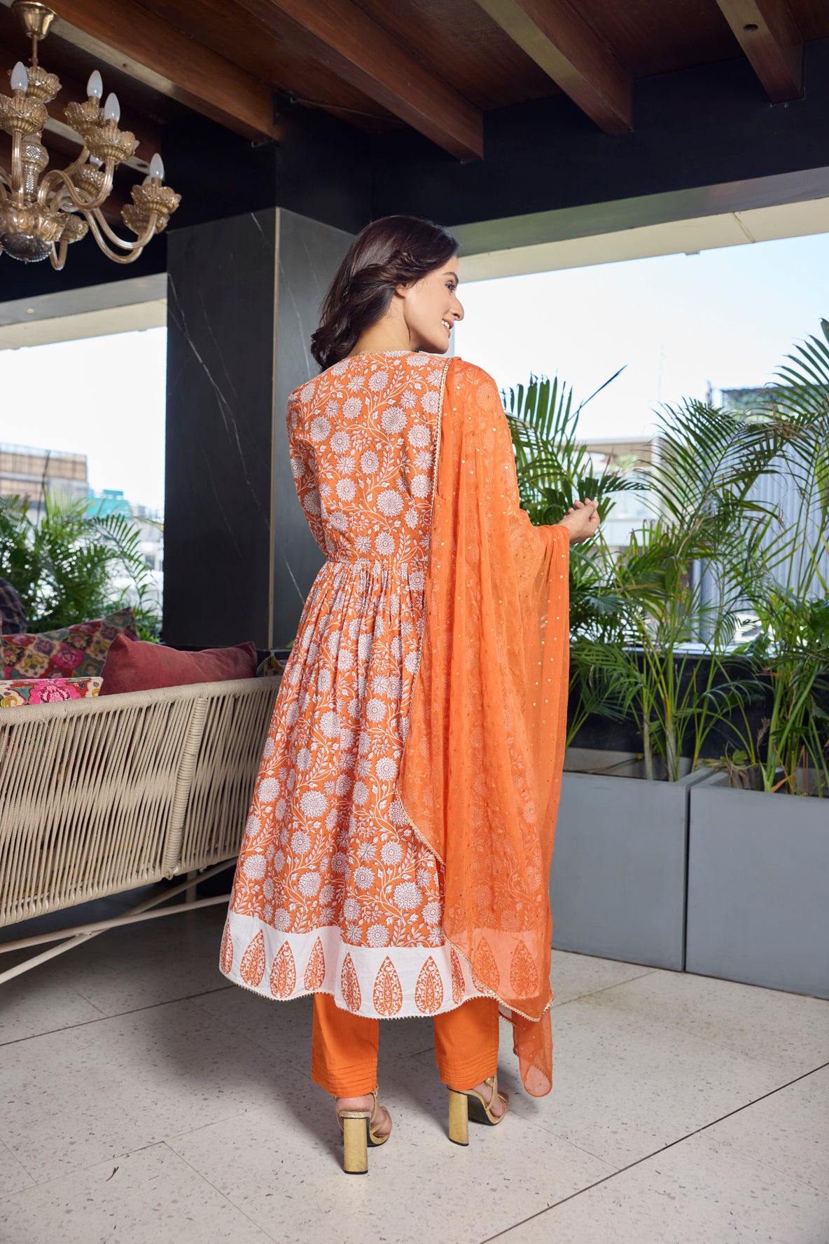 Orange Sunkissed Anarkali Set